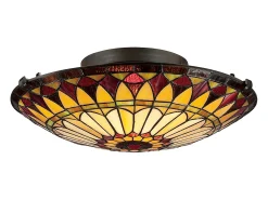 Plafón-Elstead West End 2 ljus infälld taklampa Vintage brons, Tiffany Glas, E27 Bronce
