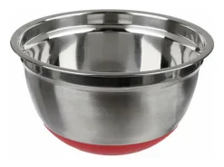 Mobilibrico Vajilla|Presentación Y Servicio-Ensaladera de Acero Inoxidable Antideslizante 4,5L Plata y Rojo D. 25,8 x H. 13,8 cm Plateado