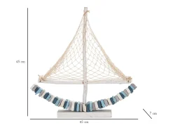 Estatua-Escultura de velero en madera con red de tela 45x45x7cm Enok - Marino Azul