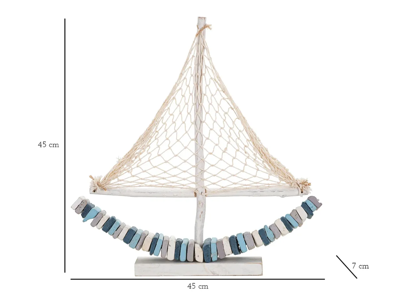 Estatua-Escultura de velero en madera con red de tela 45x45x7cm Enok - Marino Azul