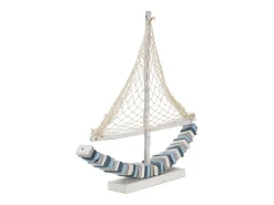Estatua-Escultura de velero en madera con red de tela 45x45x7cm Enok - Marino Azul