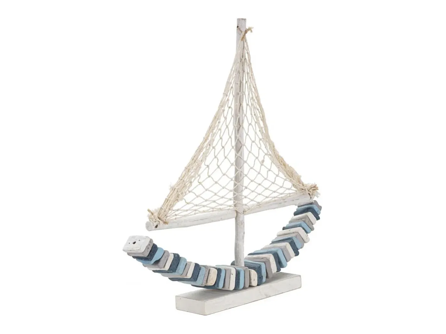 Estatua-Escultura de velero en madera con red de tela 45x45x7cm Enok - Marino Azul