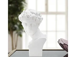 Estatua-Escultura decorativa de resina blanca rostro masculino Enea Blanco