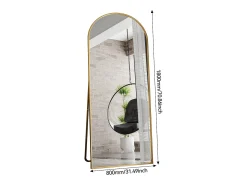 Espejo arqueado de cuerpo entero, 180 x 80 cm, de pared, para salón, Dorado Discount