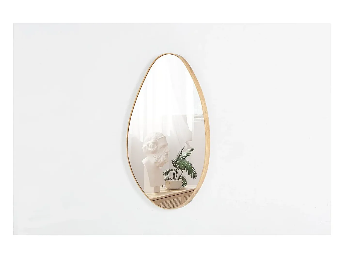Meublorama Espejo De Pared|Espejo-Espejo asimétrico NARA – 50x80 cm – Acabado en roble envejecido – MDF decorativo de madera – Diseño orgánico y moderno Marru00f3n