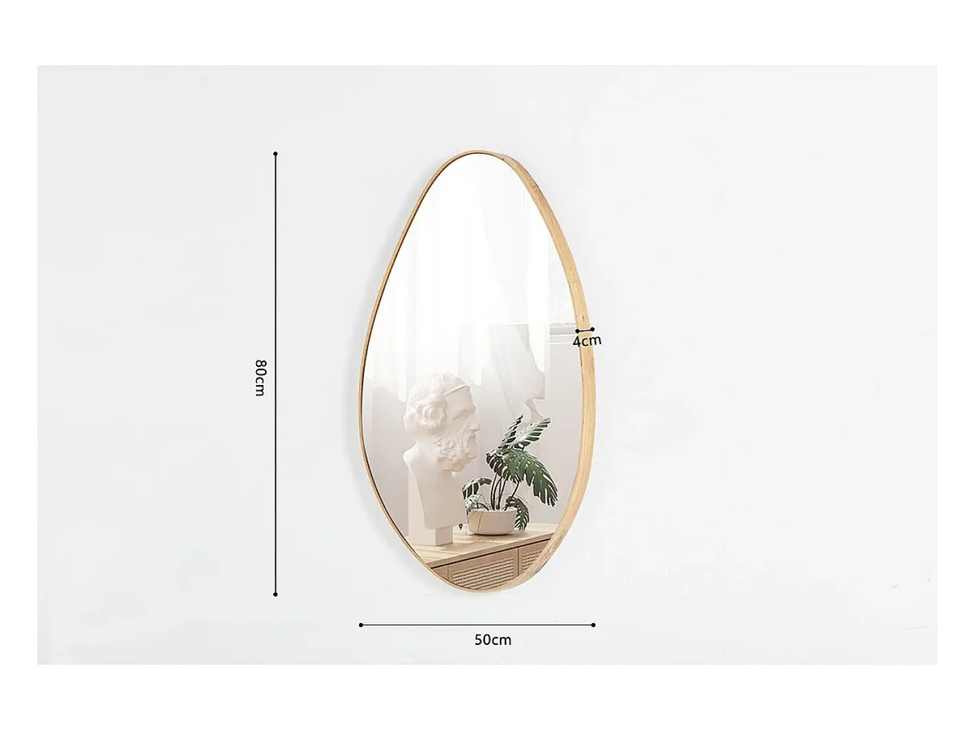 Meublorama Espejo De Pared|Espejo-Espejo asimétrico NARA – 50x80 cm – Acabado en roble envejecido – MDF decorativo de madera – Diseño orgánico y moderno Marru00f3n