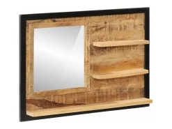 Espejo con estantes 80x8x55 cm cristal y madera maciza de mango Marru00f3n Best