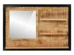 Espejo con estantes 80x8x55 cm cristal y madera maciza de mango Marru00f3n Best