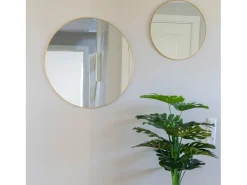 ebuy24 Espejo De Pared|Espejo-Espejo de aluminio redondo con marco marrón claro Ø 80 cm Dorado