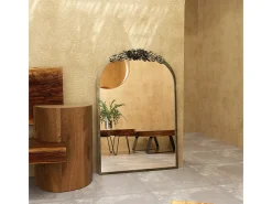 Fativo Espejo de arco de metal - L 60,5 x H 91,6 cm - Espejo de pared de diseño dorado Marru00f3n