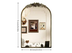 Fativo Espejo de arco de metal - L 60,5 x H 91,6 cm - Espejo de pared de diseño dorado Marru00f3n