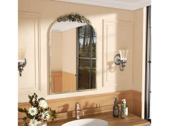 Fativo Espejo de arco de metal - L 60,5 x H 91,6 cm - Espejo de pared de diseño dorado Marru00f3n