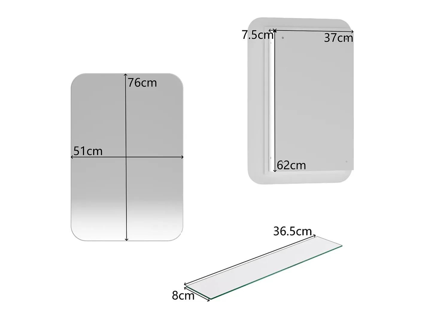Espejo-Espejo de baño - Mueble con espejo - Estante regulable - 76 x 51 cm - Blanco