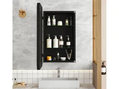 Best Espejo de baño - Mueble con espejo - Estante regulable - 76 x 51 cm - Negro