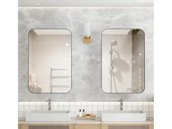 Best Espejo de baño - Mueble con espejo - Estante regulable - 76 x 51 cm - Negro
