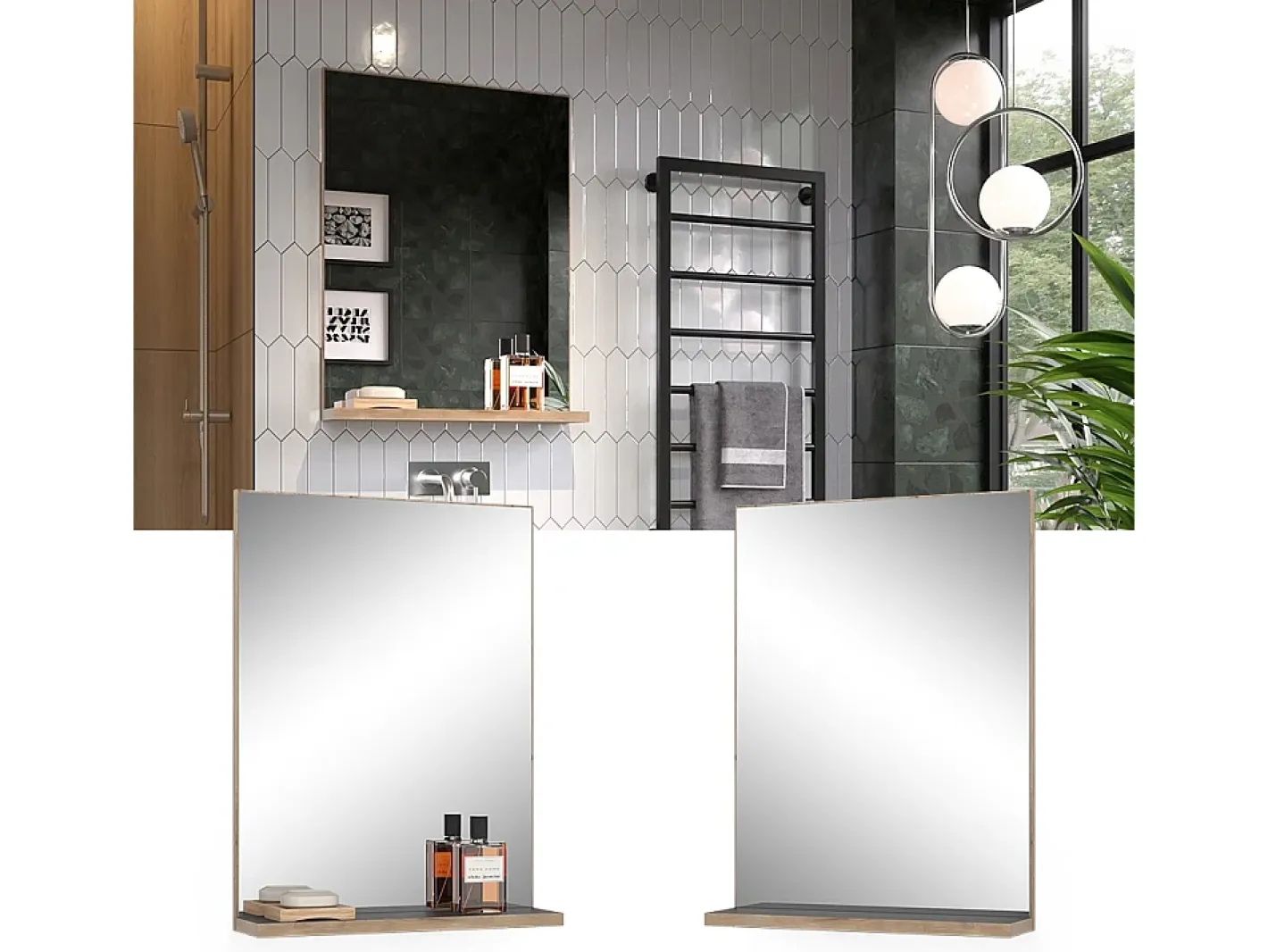 Vicco Espejo-Espejo de baño antracita 60x14.6x80 niko Gris antracita