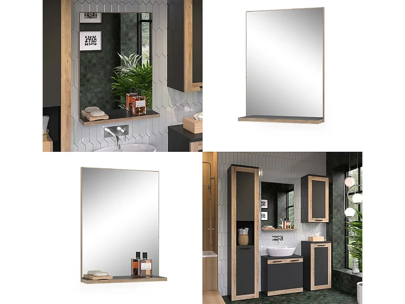 Vicco Espejo-Espejo de baño antracita 60x14.6x80 niko Gris antracita