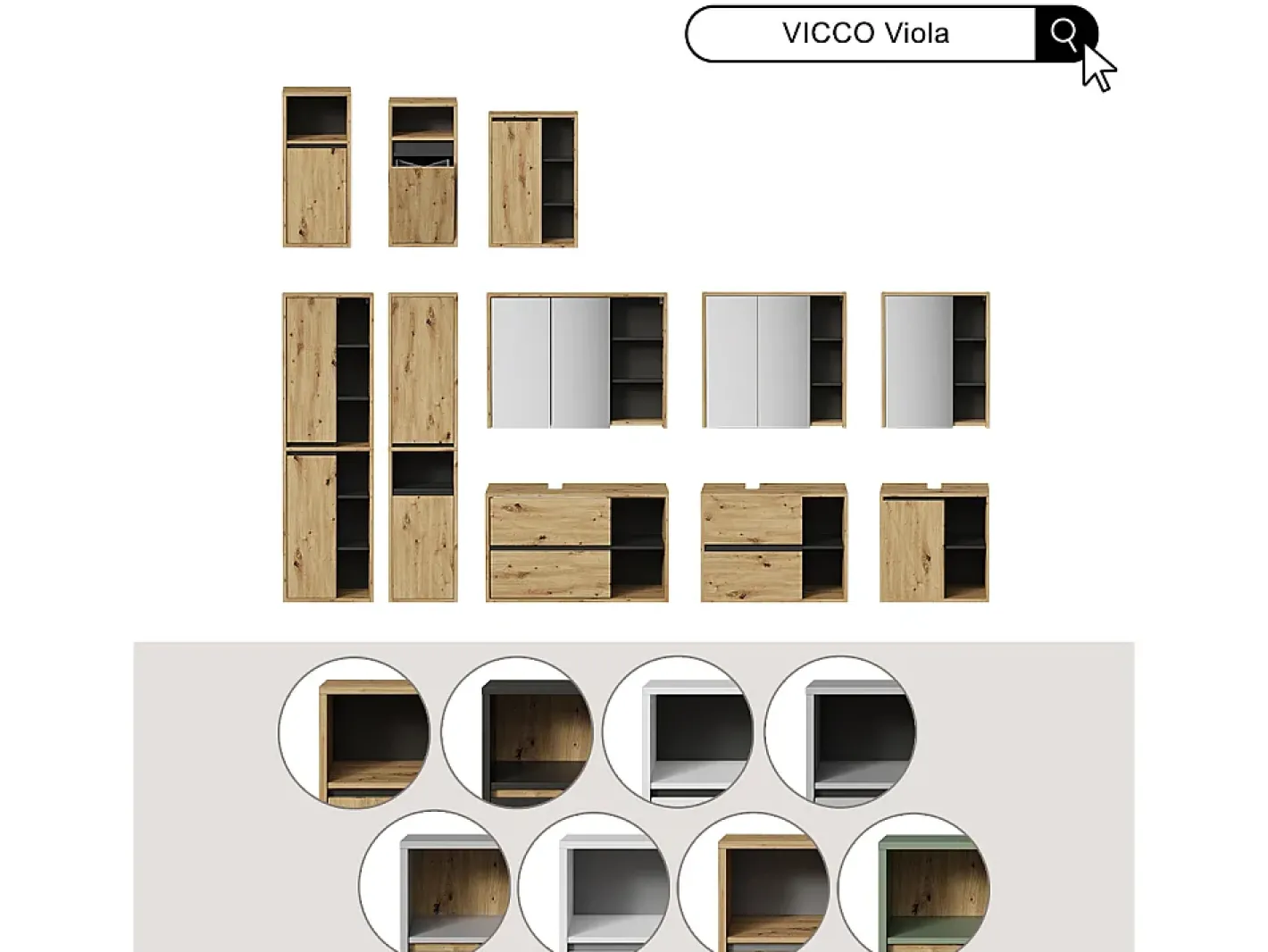 Clearance Vicco Espejo de baño 4x111x70 viola Blanco