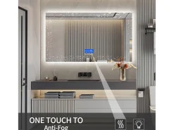 Online Espejo de baño con iluminación - 100 x 60 cm - Espejo de baño LED - con toque, antivaho, reloj, temperatura, regulable Transparente
