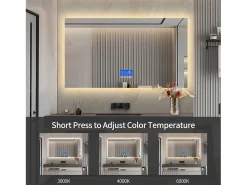 Online Espejo de baño con iluminación - 100 x 60 cm - Espejo de baño LED - con toque, antivaho, reloj, temperatura, regulable Transparente