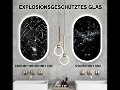 DripeX Espejo de baño con iluminación LED 70x50 cm, antideflagrante de vidrio anti-fog, espejo de interruptor de pared ovalado, 3 colores, 6500k Blanco Online