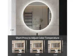 Hot Espejo de baño con iluminación LED - 80 x 80 cm - Interruptor táctil - 3 colores de iluminación - Montaje en pared Blanco