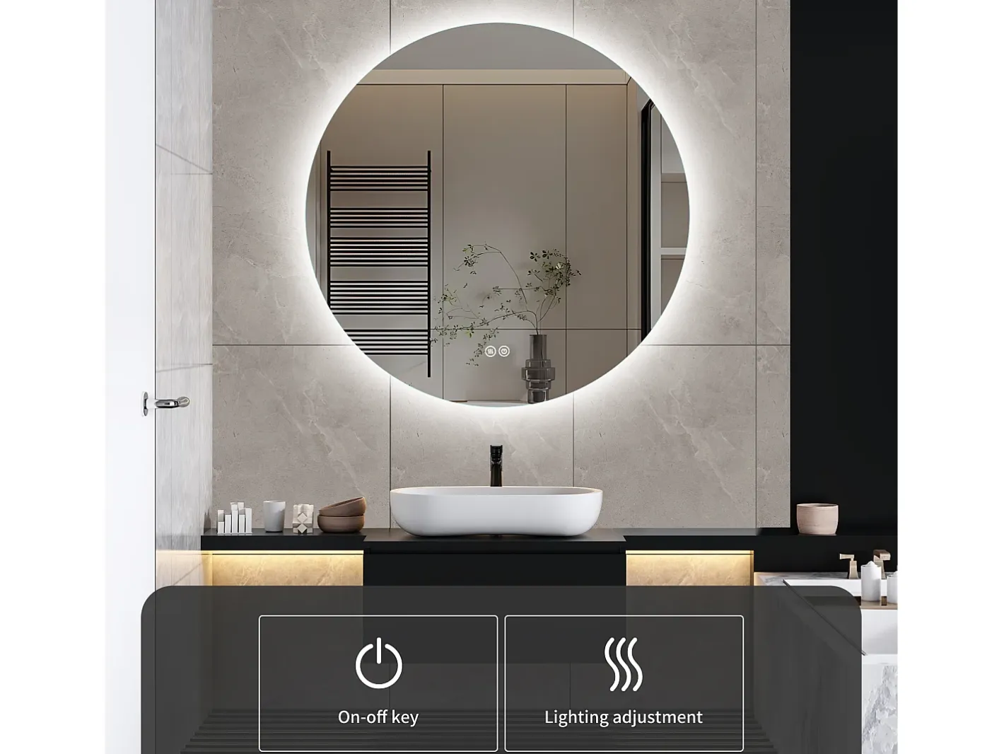 Hot Espejo de baño con iluminación LED - 80 x 80 cm - Interruptor táctil - 3 colores de iluminación - Montaje en pared Blanco