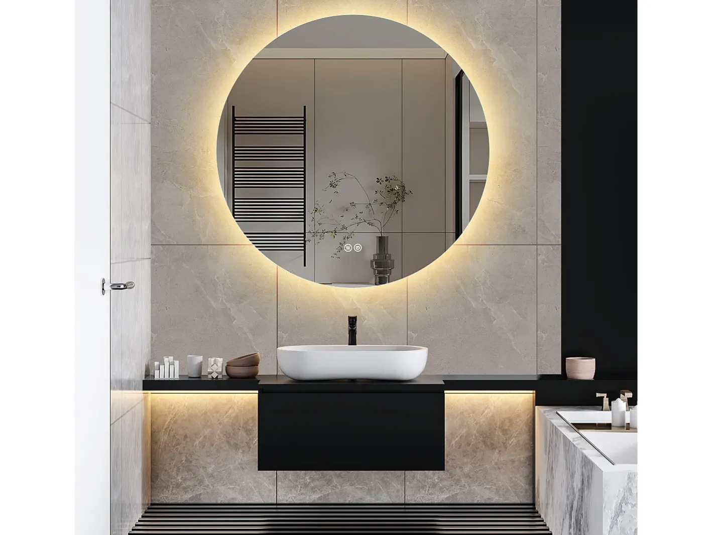 Hot Espejo de baño con iluminación LED - 80 x 80 cm - Interruptor táctil - 3 colores de iluminación - Montaje en pared Blanco