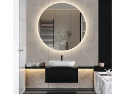 New Espejo de Baño con Iluminación - Redondo Ø80 cm - Espejo de Baño LED - con Antivaho y 3 Colores Cambiantes Transparente