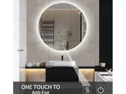 New Espejo de Baño con Iluminación - Redondo Ø80 cm - Espejo de Baño LED - con Antivaho y 3 Colores Cambiantes Transparente