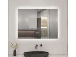 Aica Espejo-Espejo de baño con LED,80 x 60 cm, con iluminación LED de tres colores,rectangular, función antivaho, memoria de apagado y brillo ajustable. Transparente