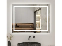 Espejo-Espejo de baño con Led,80 x 60 cm, luz blanca, rectangular, Con función antivaho, memoria agapada, brillo ajustable. Transparente