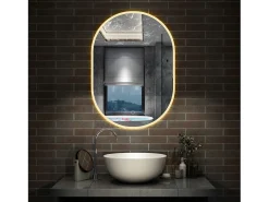 Outlet Espejo de baño con Led,50 x 90 cm, Luz led con tres colores,Con función antivaho, memoria agapada, brillo ajustable. Transparente