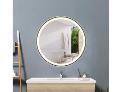 Sale Espejo de baño con Led,80 x 80 cm, Luz led con tres colores,Con función antivaho,memoria agapada y brillo ajustable.Marco negro, diseño contemporáneo. Transparente
