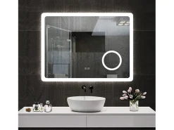 Espejo de baño con Led,80 x 60 cm, Luz led con tres colores,Con función antivaho, bluetooth y Lupa de aumento 3x. Transparente Sale