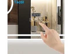 Outlet Espejo de baño con Led,120 x 70 cm, Luz led con tres colores,Con función antivaho,reloj digital, bluetooth y Lupa de aumento 3x. Transparente
