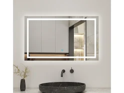 Espejo-Espejo de baño con Led,120 x 80 cm, luz blanca, rectangular, Con función antivaho, memoria agapada, brillo ajustable. Transparente