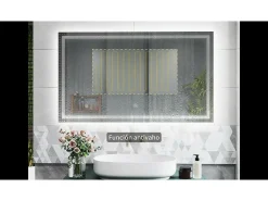 Espejo-Espejo de baño con Led,120 x 80 cm, luz blanca, rectangular, Con función antivaho, memoria agapada, brillo ajustable. Transparente