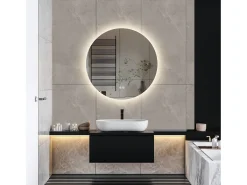Espejo de baño, función antivaho, ajuste de brillo de tres velocidades, D80cm Blanco New