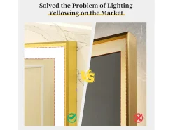 Best Fativo Espejo de baño iluminado LED antivaho con marco 80x60x4cm Dorado