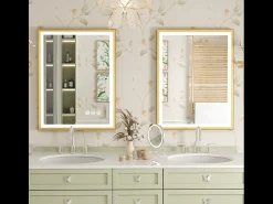 Best Fativo Espejo de baño iluminado LED antivaho con marco 80x60x4cm Dorado