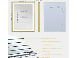 Best Fativo Espejo de baño iluminado LED antivaho con marco 80x60x4cm Dorado