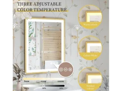 Best Fativo Espejo de baño iluminado LED antivaho con marco 80x60x4cm Dorado
