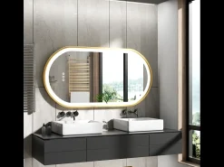 Fativo Espejo-Espejo de baño LED antivaho 3 colores regulables 120x60x4cm Dorado