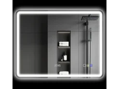 Online Espejo de baño LED con Bluetooth, función de memoria, 3 colores de iluminación, (90 x 3,5 x 70 cm) Plateado