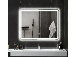 Online Espejo de baño LED con Bluetooth, función de memoria, 3 colores de iluminación, (90 x 3,5 x 70 cm) Plateado