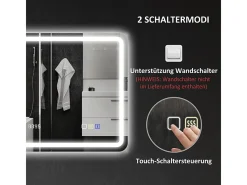 Online Espejo de baño LED con Bluetooth, función de memoria, 3 colores de iluminación, (90 x 3,5 x 70 cm) Plateado