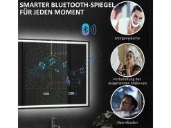 Espejo-Espejo de baño LED con Bluetooth, función de memoria, 3 colores de iluminación, (80 x 60 x 3,5 cm) Plateado