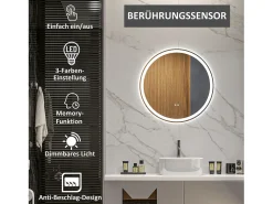 Espejo de baño LED, función táctil, antivaho, marco de aluminio, (Ø60x3 cm) Blanco Sale