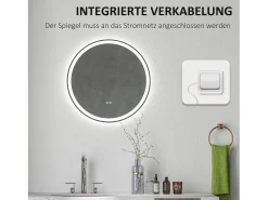 Espejo de baño LED, función táctil, antivaho, marco de aluminio, (Ø60x3 cm) Blanco Sale